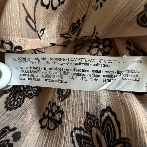 Zara Floral Shimmer Button Down Blouse Womens Medium Smocked Ruffle Cuff Boho - Picture 10 of 11